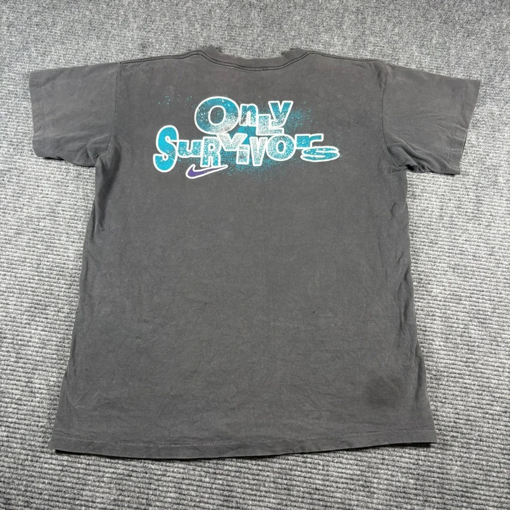 Vintage Nike No Winners Only Survivors Graphic T-Shirt Faded Black Large XL